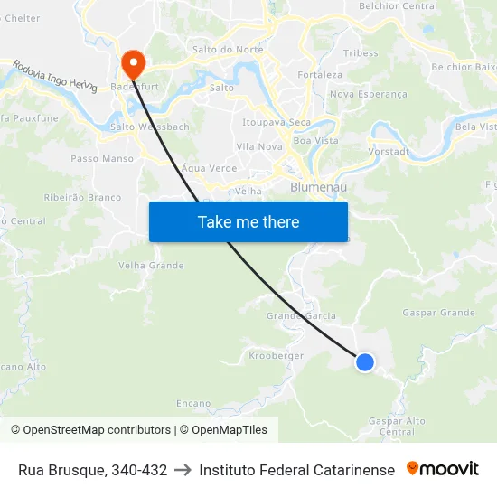 Rua Brusque, 340-432 to Instituto Federal Catarinense map