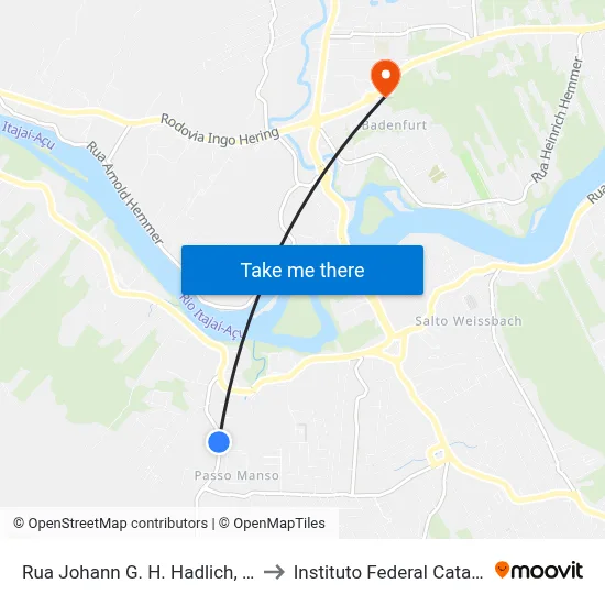 Rua Johann G. H. Hadlich, 341-413 to Instituto Federal Catarinense map