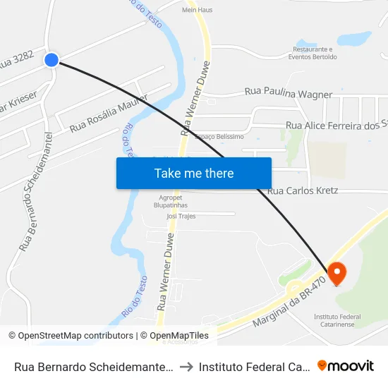 Rua Bernardo Scheidemantel, 3225-3269 to Instituto Federal Catarinense map