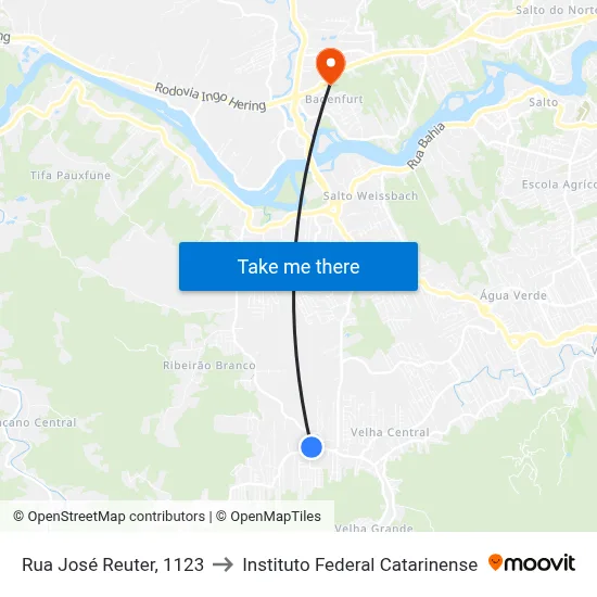 Rua José Reuter, 1123 to Instituto Federal Catarinense map