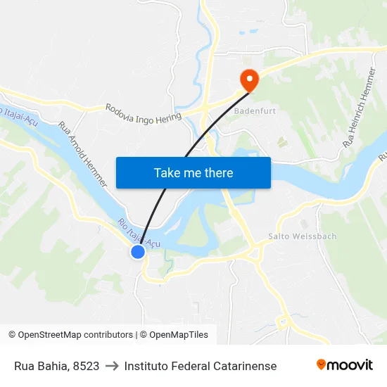 Rua Bahia, 8523 to Instituto Federal Catarinense map