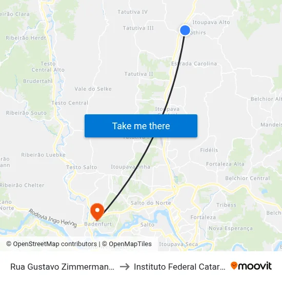 Rua Gustavo Zimmermann, 9791 to Instituto Federal Catarinense map