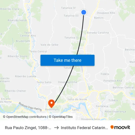 Rua Paulo Zingel, 1088-1158 to Instituto Federal Catarinense map
