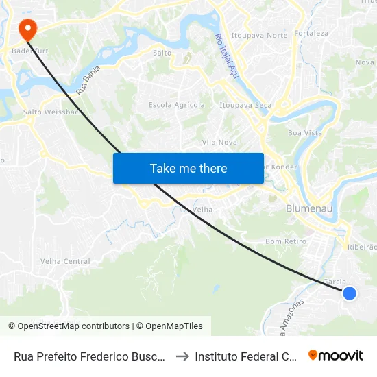 Rua Prefeito Frederico Busch Júnior, 1292 to Instituto Federal Catarinense map