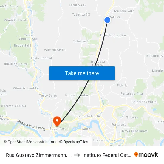 Rua Gustavo Zimmermann, 9071-9279 to Instituto Federal Catarinense map