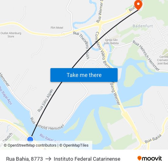 Rua Bahia, 8773 to Instituto Federal Catarinense map