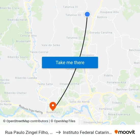 Rua Paulo Zingel Filho, 1015 to Instituto Federal Catarinense map