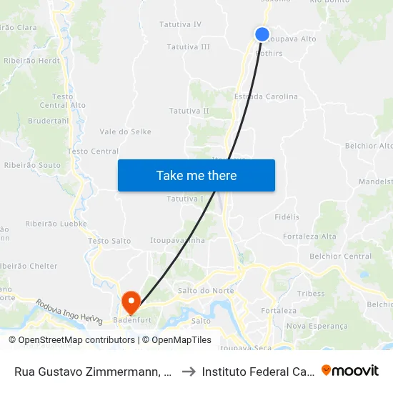 Rua Gustavo Zimmermann, 10568-10884 to Instituto Federal Catarinense map