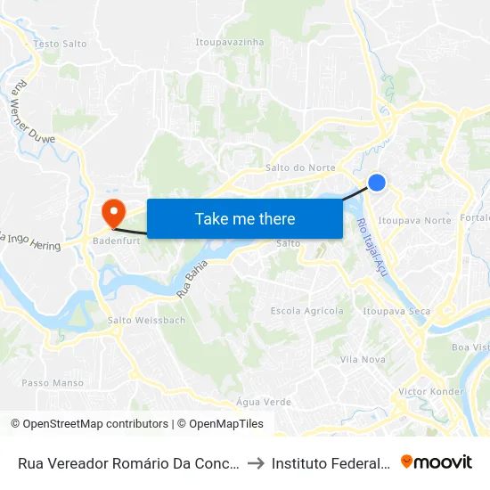 Rua Vereador Romário Da Conceição Badia, 218-316 to Instituto Federal Catarinense map