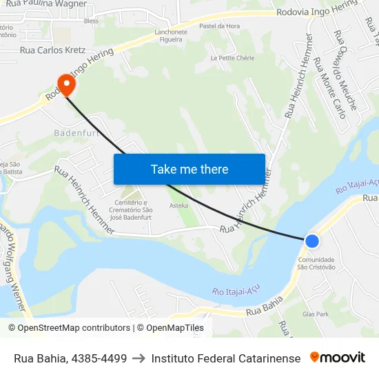Rua Bahia, 4385-4499 to Instituto Federal Catarinense map