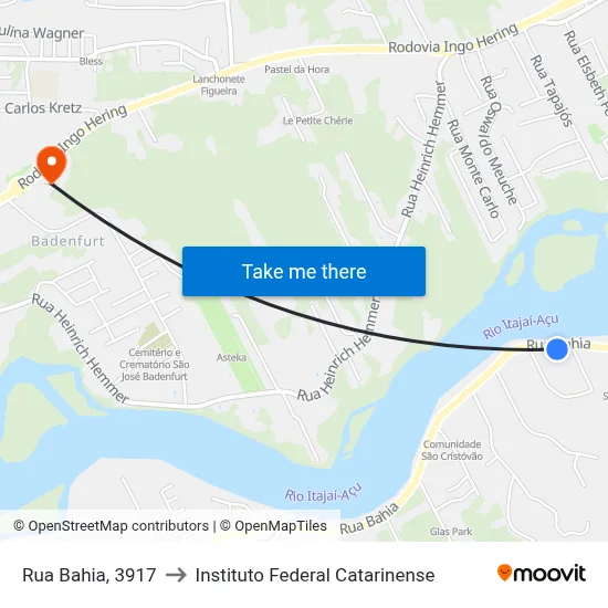 Rua Bahia, 3917 to Instituto Federal Catarinense map