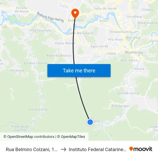 Rua Belmiro Colzani, 1601 to Instituto Federal Catarinense map