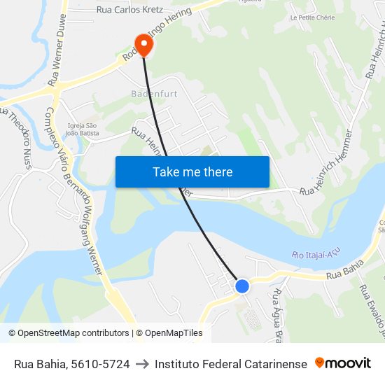 Rua Bahia, 5610-5724 to Instituto Federal Catarinense map