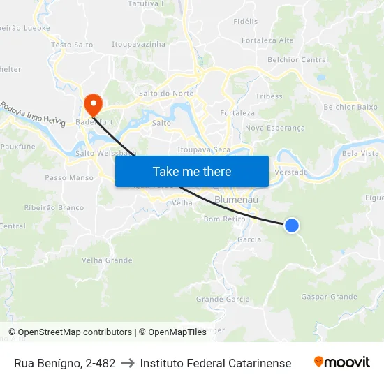 Rua Benígno, 2-482 to Instituto Federal Catarinense map