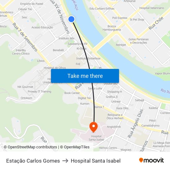 Estação Carlos Gomes to Hospital Santa Isabel map