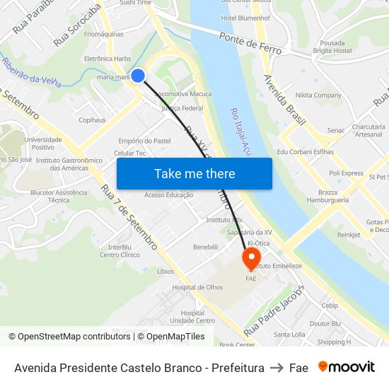 Avenida Presidente Castelo Branco - Prefeitura to Fae map