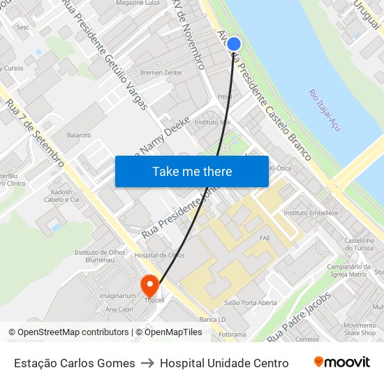 Estação Carlos Gomes to Hospital Unidade Centro map