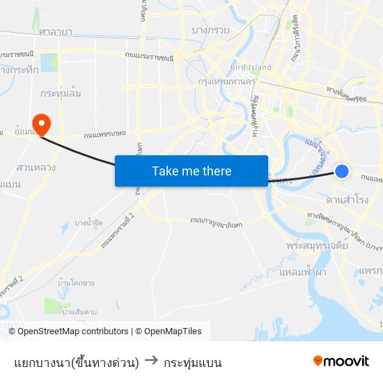 แยกบางนา(ขึ้นทางด่วน) to กระทุ่มแบน map