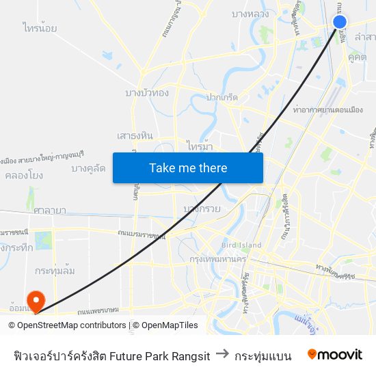 ฟิวเจอร์ปาร์ครังสิต Future Park Rangsit to กระทุ่มแบน map