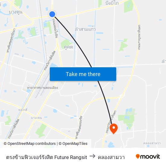 ตรงข้ามฟิวเจอร์รังสิต Future Rangsit to คลองสามวา map