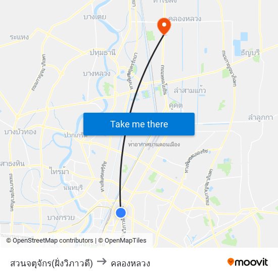 สวนจตุจักร(ฝั่งวิภาวดี) to คลองหลวง map