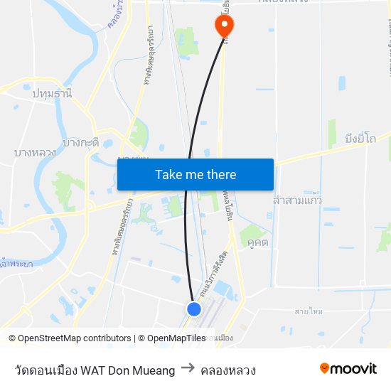 วัดดอนเมือง WAT Don Mueang to คลองหลวง map