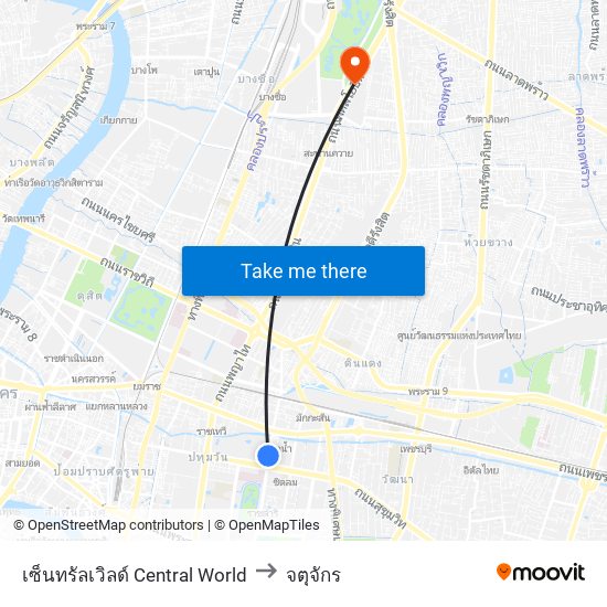 เซ็นทรัลเวิลด์ Central World to จตุจักร map