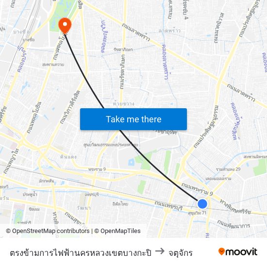 ตรงข้ามการไฟฟ้านครหลวงเขตบางกะปิ to จตุจักร map