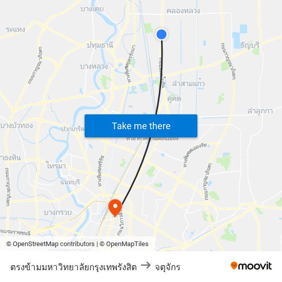 ตรงข้ามมหาวิทยาลัยกรุงเทพรังสิต to จตุจักร map