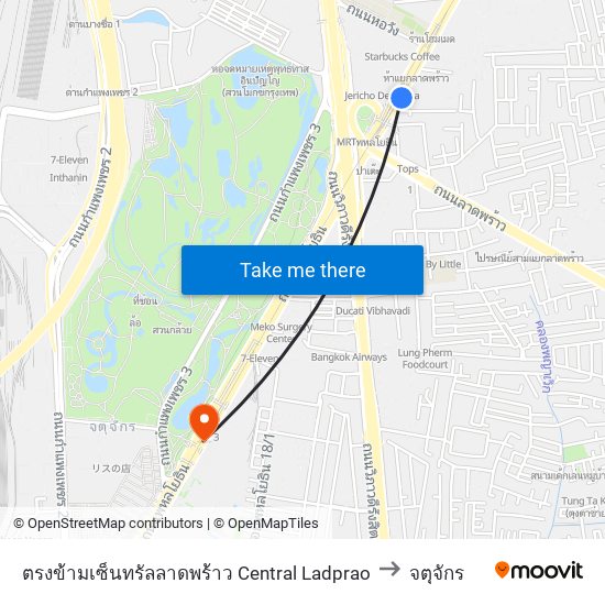 ตรงข้ามเซ็นทรัลลาดพร้าว  Central Ladprao to จตุจักร map