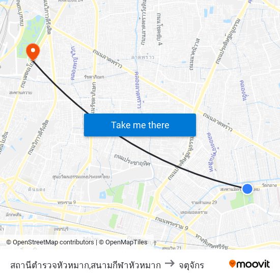 สถานีตำรวจหัวหมาก,สนามกีฬาหัวหมาก to จตุจักร map