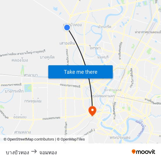 บางบัวทอง to จอมทอง map