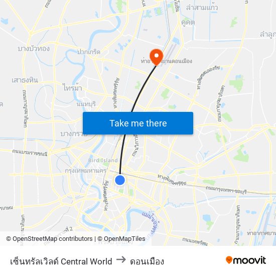 เซ็นทรัลเวิลด์ Central World to ดอนเมือง map