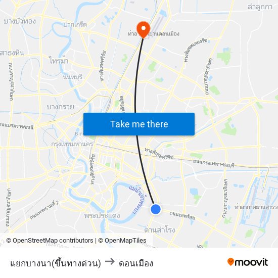 แยกบางนา(ขึ้นทางด่วน) to ดอนเมือง map