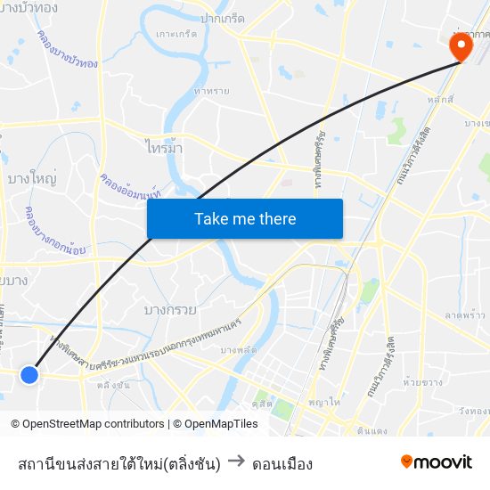 สถานีขนส่งสายใต้ใหม่(ตลิ่งชัน) to ดอนเมือง map