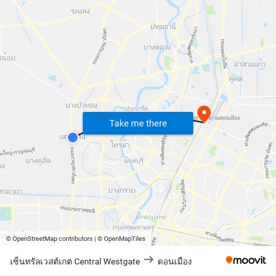 เซ็นทรัลเวสต์เกต Central Westgate to ดอนเมือง map