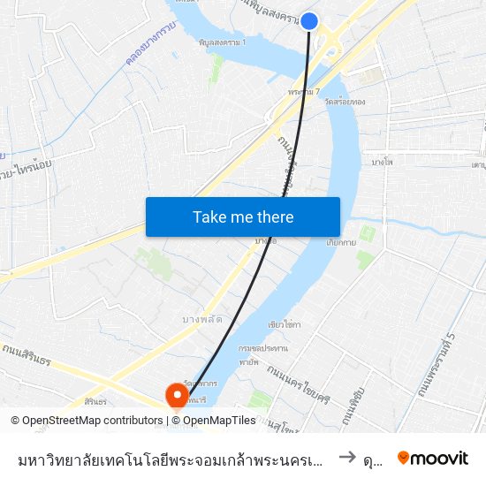 มหาวิทยาลัยเทคโนโลยีพระจอมเกล้าพระนครเหนือ to ดุสิต map