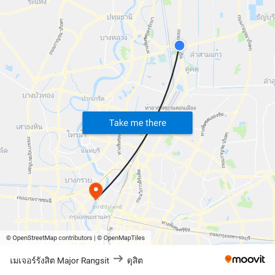 เมเจอร์รังสิต Major Rangsit to ดุสิต map