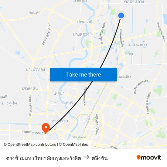 ตรงข้ามมหาวิทยาลัยกรุงเทพรังสิต to ตลิ่งชัน map