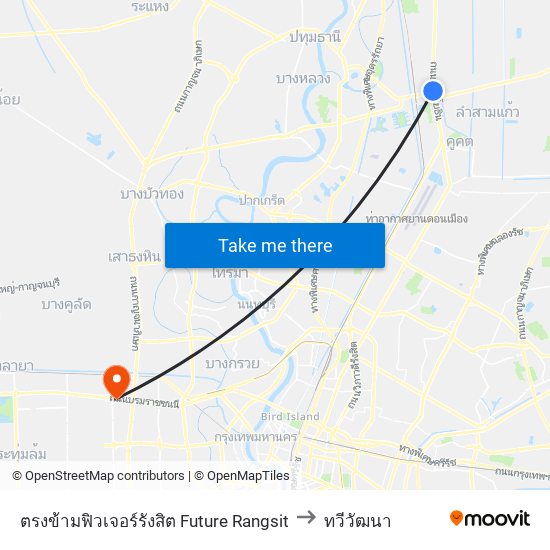 ตรงข้ามฟิวเจอร์รังสิต Future Rangsit to ทวีวัฒนา map