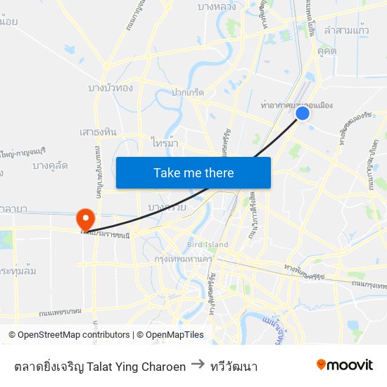 ตลาดยิ่งเจริญ Talat Ying Charoen to ทวีวัฒนา map