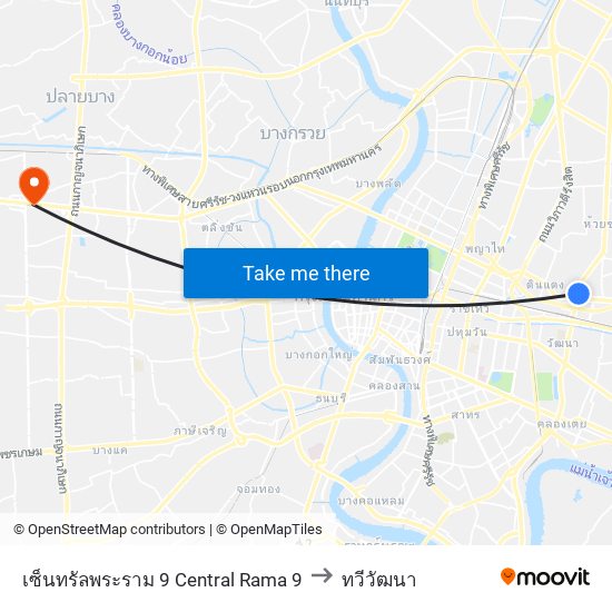 เซ็นทรัลพระราม 9 Central Rama 9 to ทวีวัฒนา map