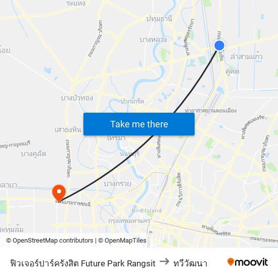 ฟิวเจอร์ปาร์ครังสิต Future Park Rangsit to ทวีวัฒนา map