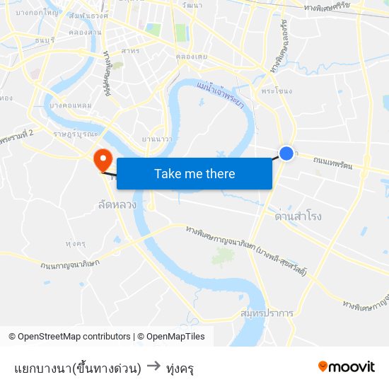 แยกบางนา(ขึ้นทางด่วน) to ทุ่งครุ map