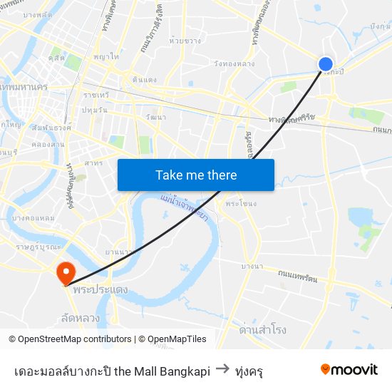 เดอะมอลล์บางกะปิ the Mall Bangkapi to ทุ่งครุ map