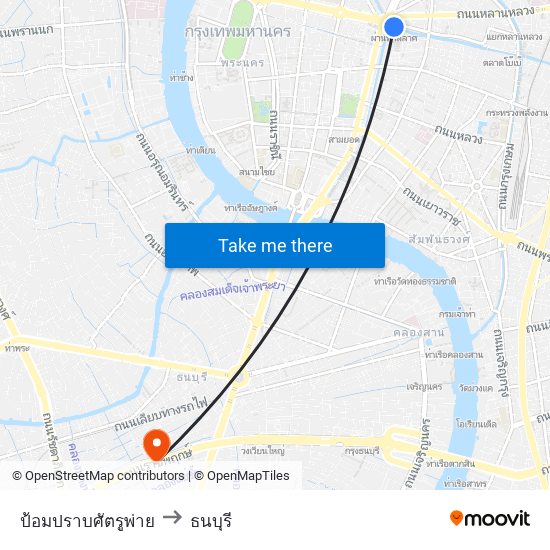 ป้อมปราบศัตรูพ่าย to ธนบุรี map