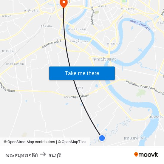 พระสมุทรเจดีย์ to ธนบุรี map