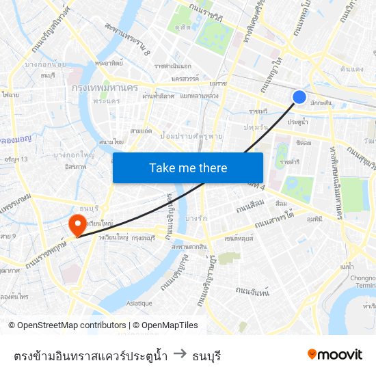 ตรงข้ามอินทราสแควร์ประตูน้ำ to ธนบุรี map