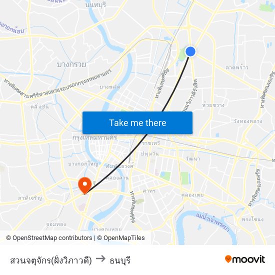 สวนจตุจักร(ฝั่งวิภาวดี) to ธนบุรี map