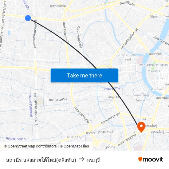 สถานีขนส่งสายใต้ใหม่(ตลิ่งชัน) to ธนบุรี map